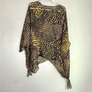 Vintage Animal Print Sheer Metallic tiger leopard chetah mixed cover up top o/s
